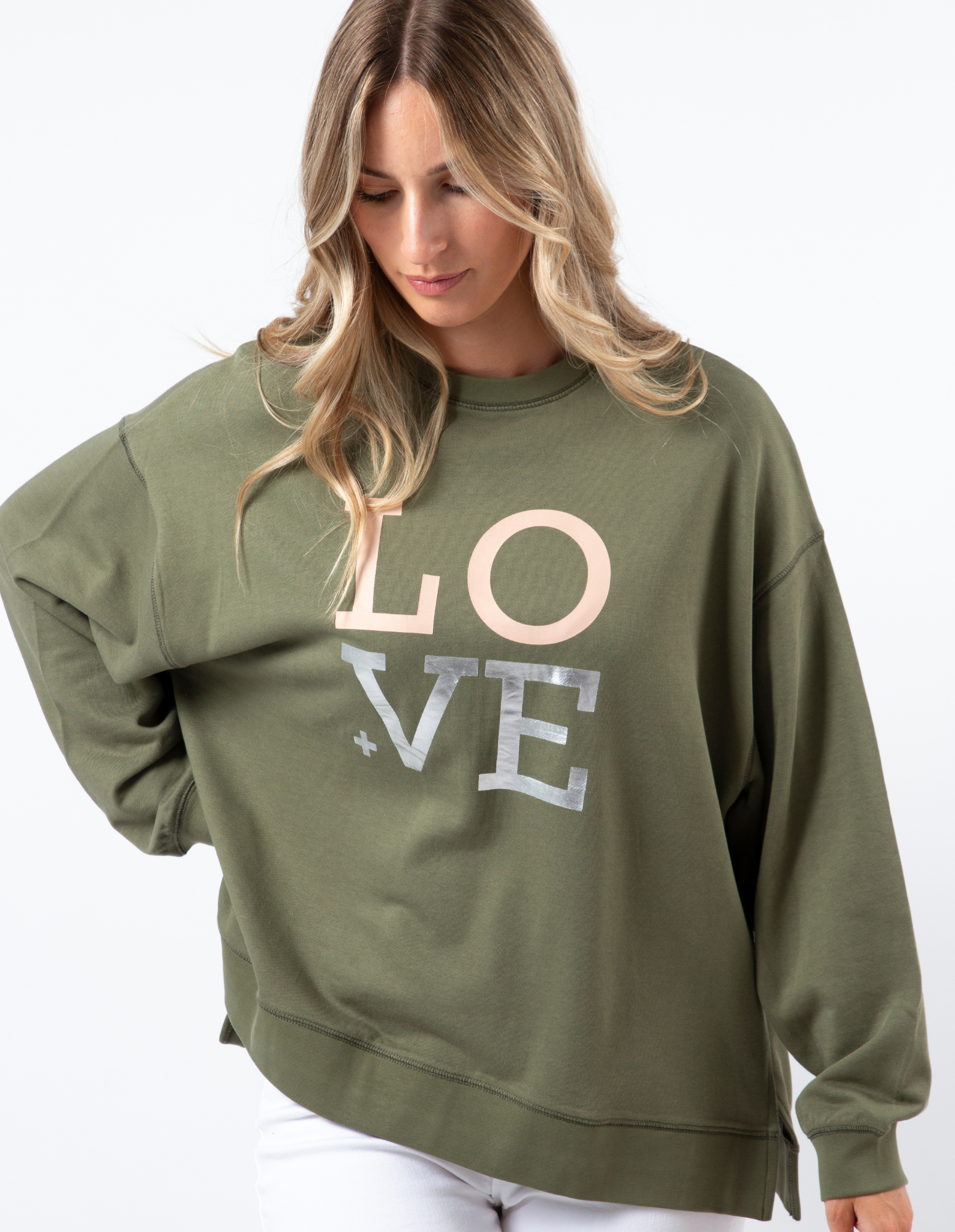 Sunday Sweater - Khaki with Blush Love - Stella + Gemma