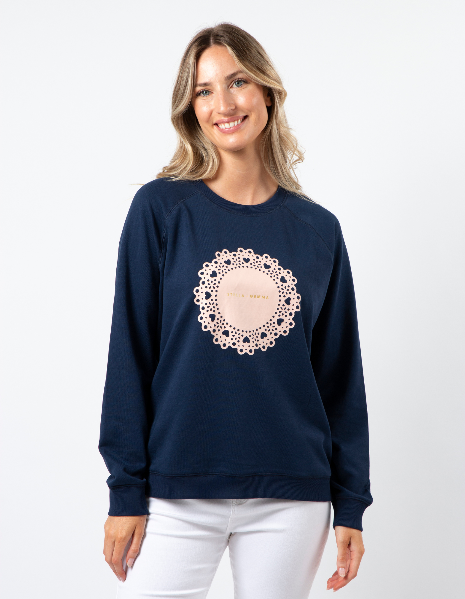 Classic Sweater - Navy with Blush Doily - Stella + Gemma