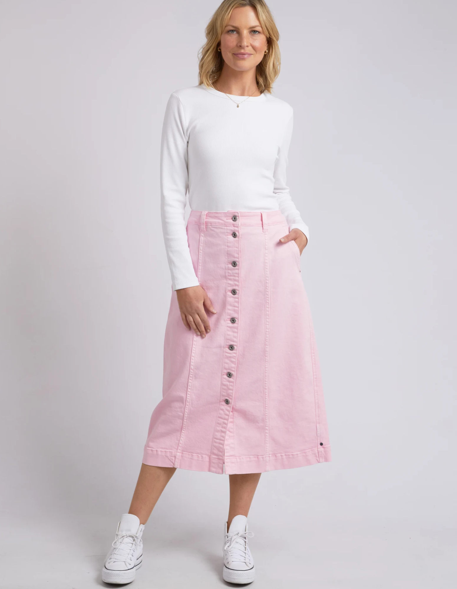 Florence Button Thru Skirt - Splendid Pink - Elm Lifestyle