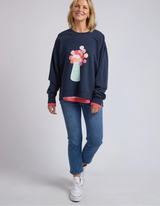 Janey Floral Crew- Dark Sapphire - Elm Lifestyle