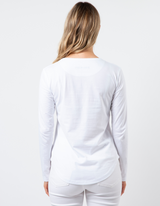 Long Sleeve Tee - White with Navy Doily - Stella + Gemma