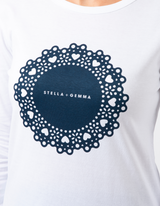 Long Sleeve Tee - White with Navy Doily - Stella + Gemma - FUDGE Gifts Home Lifestyle