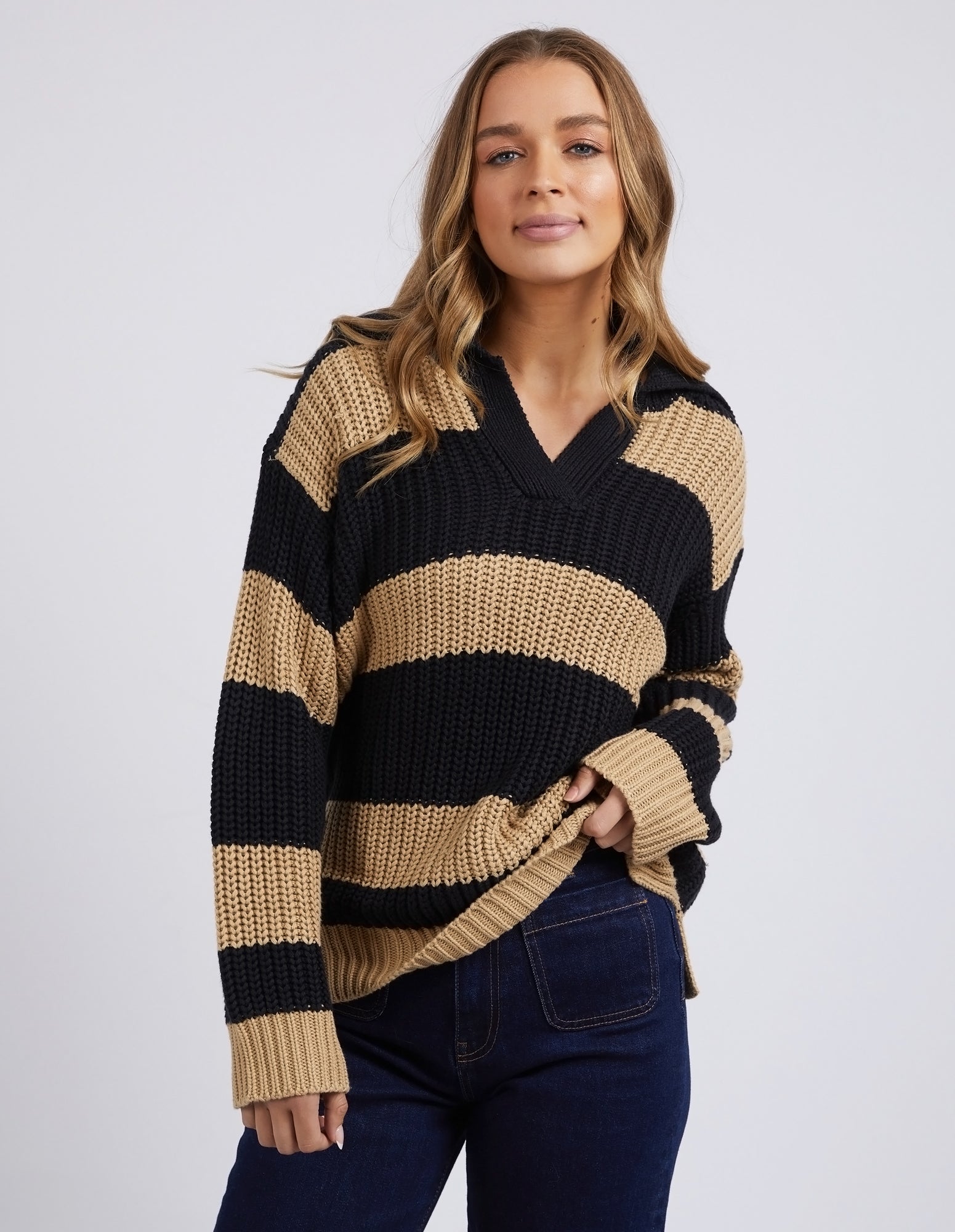 Estella Stripe Knit - Black/Tan - Foxwood - FUDGE Gifts Home Lifestyle