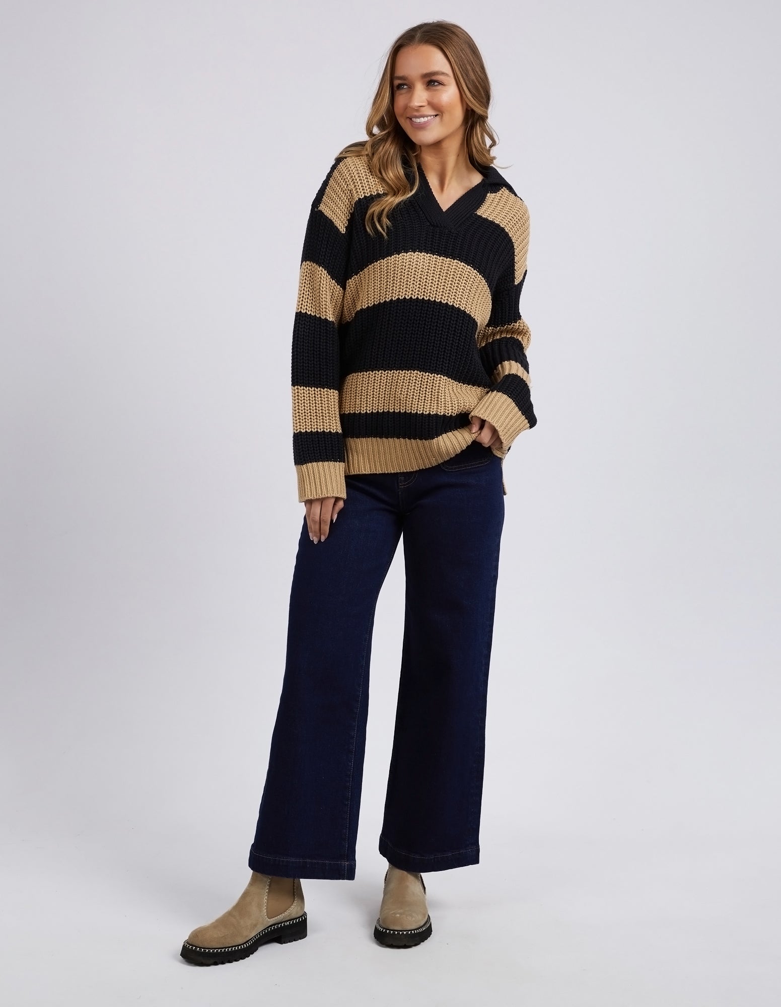 Estella Stripe Knit - Black/Tan - Foxwood - FUDGE Gifts Home Lifestyle