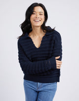 Linden Open Collar Knit - Navy - Elm Lifestyle - FUDGE Gifts Home Lifestyle