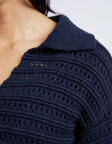 Linden Open Collar Knit - Navy - Elm Lifestyle