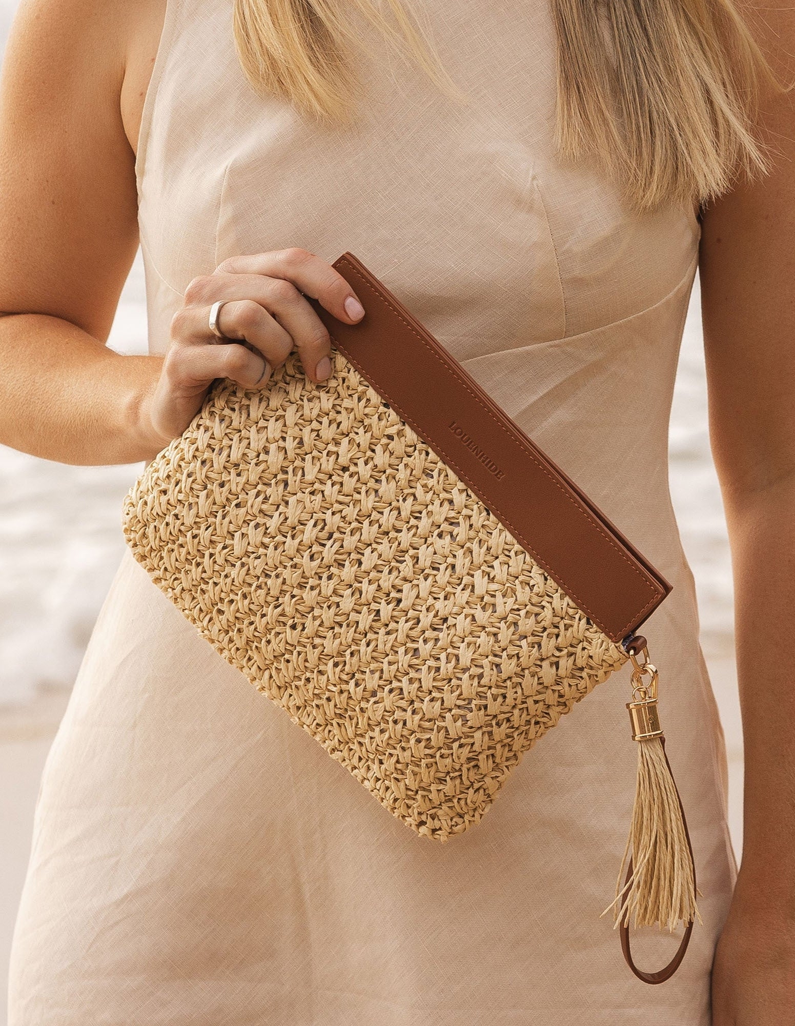 Fern Raffia Clutch - Tan - Louenhide