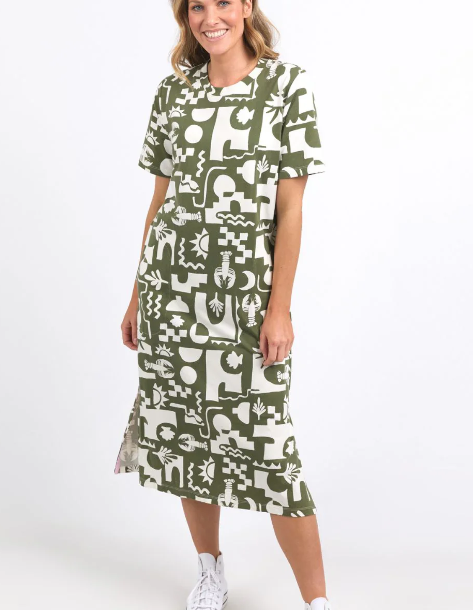 Postcard Crew Tee Dress - Clover - Elm Lifestyle