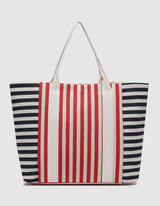 Sorrento Canvas Beach Bag - Navy Red Stripe - Louenhide