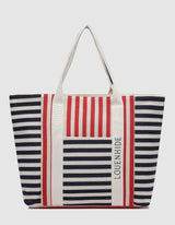 Sorrento Canvas Beach Bag - Navy Red Stripe - Louenhide